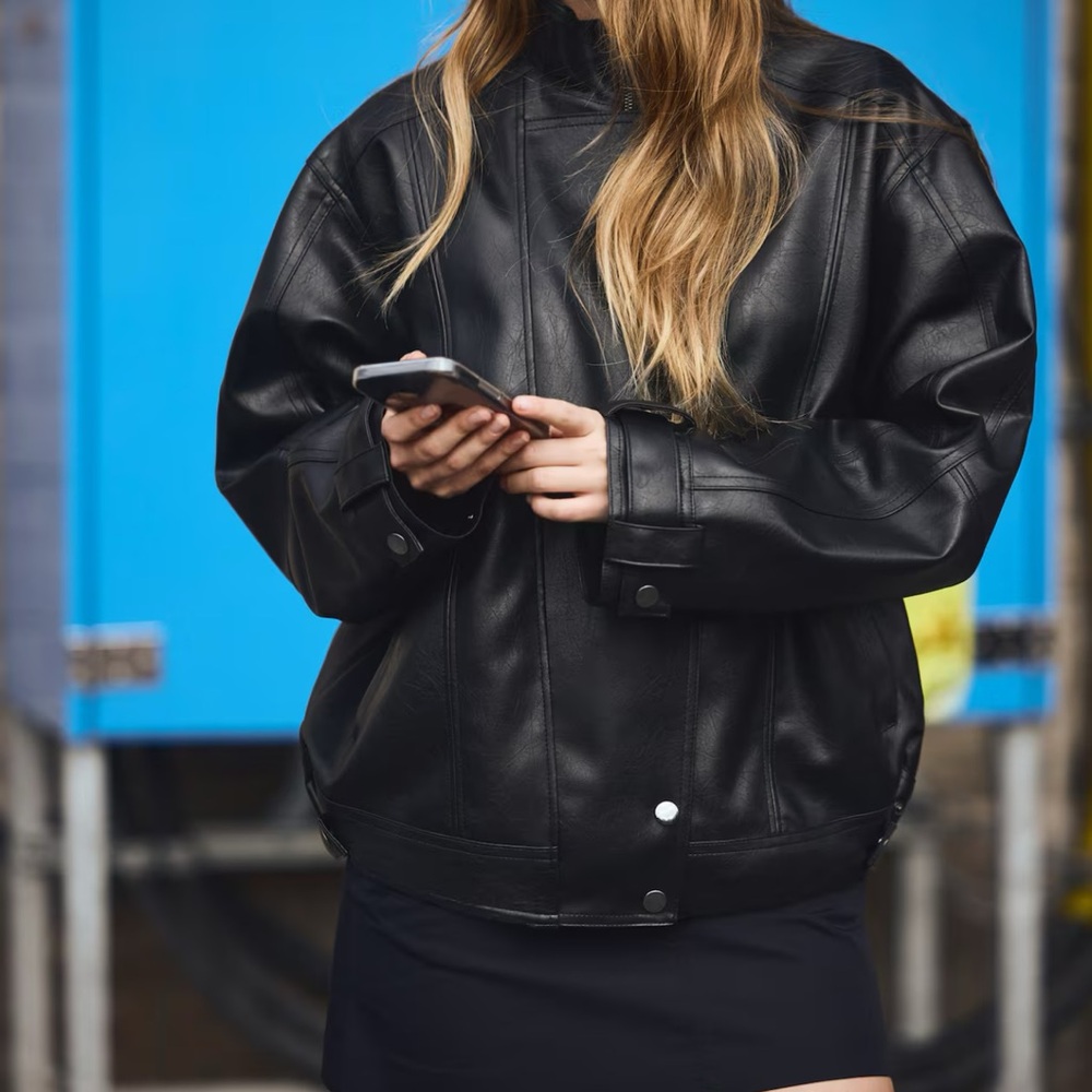 H&M Black Faux Leather Oversized Jacket